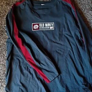 Vintage Old Navy Men's Dark Gray and Red Long Sleeve Tee